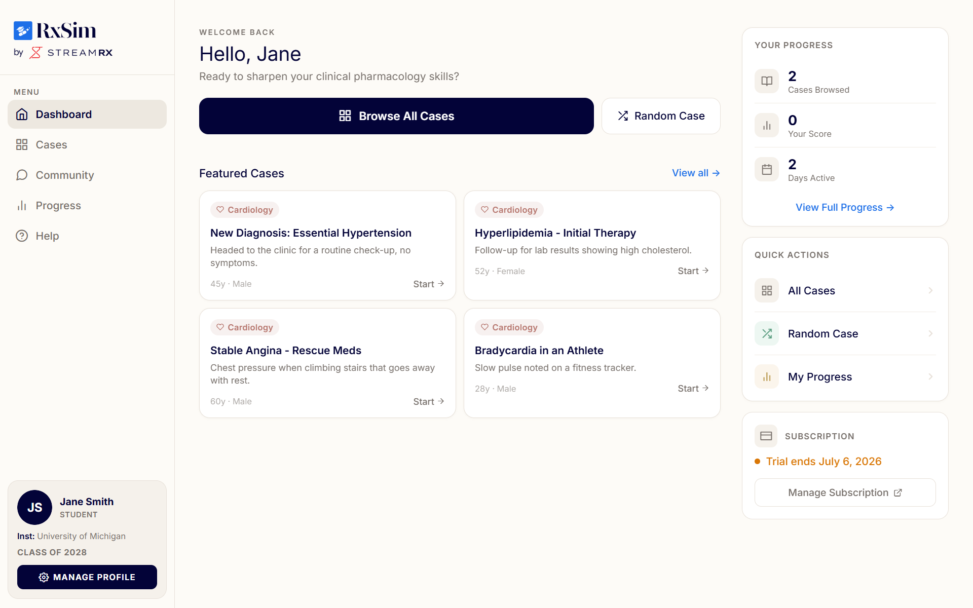 RxSim Clinical Simulator